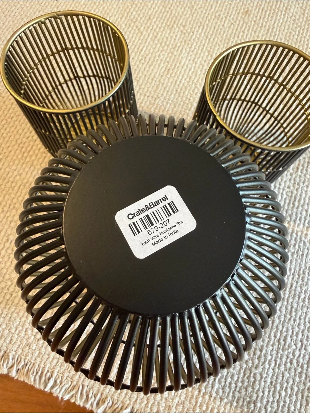 Crate&Barrel Kent Black and Gold Metal Wire Candle Holders - Trio